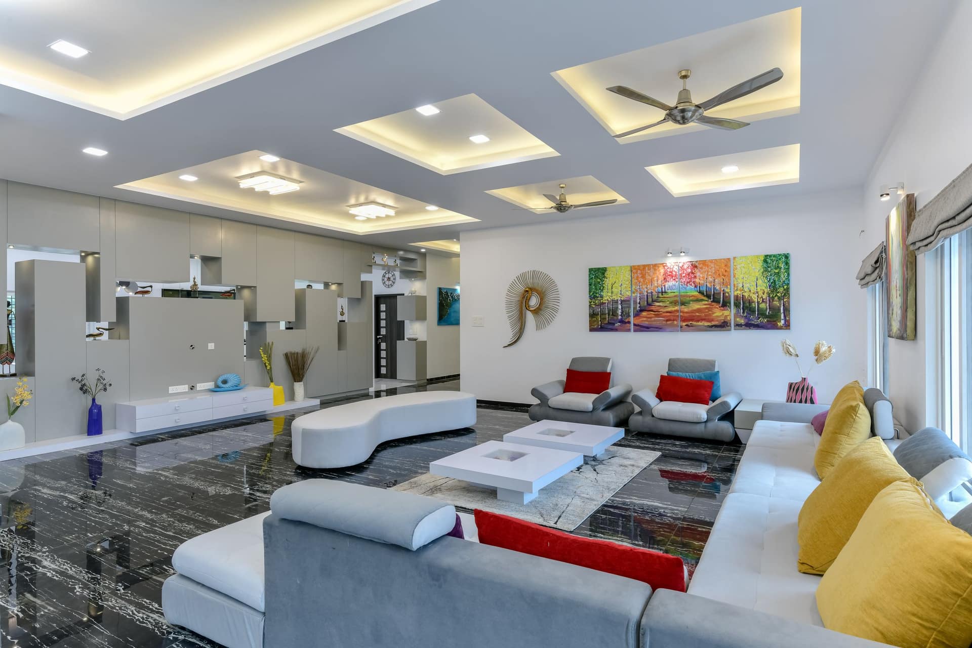 A finished, furnished living room in a modern Indian apartment